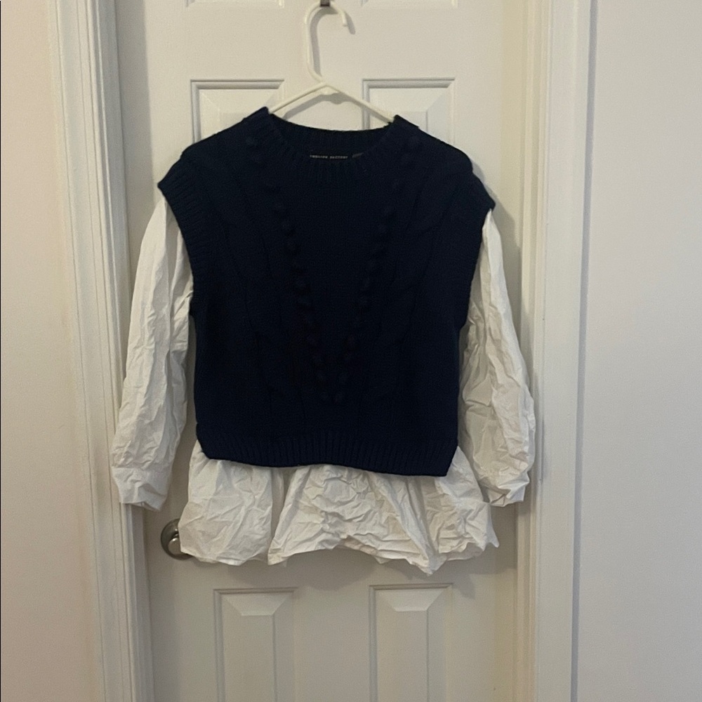 English Factory Navy Mixed Media Sweater